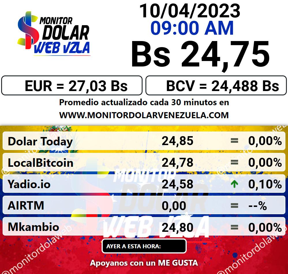 Monitor dolar lunes 10 de abril de 2023 Monitor Dolar Paralelo Web 9:00 am